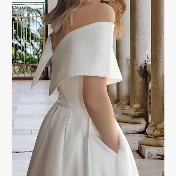 NWT Wirunsy Ivory Off the Shoulder Satin Gown (tea length) - Picture 4 of 13